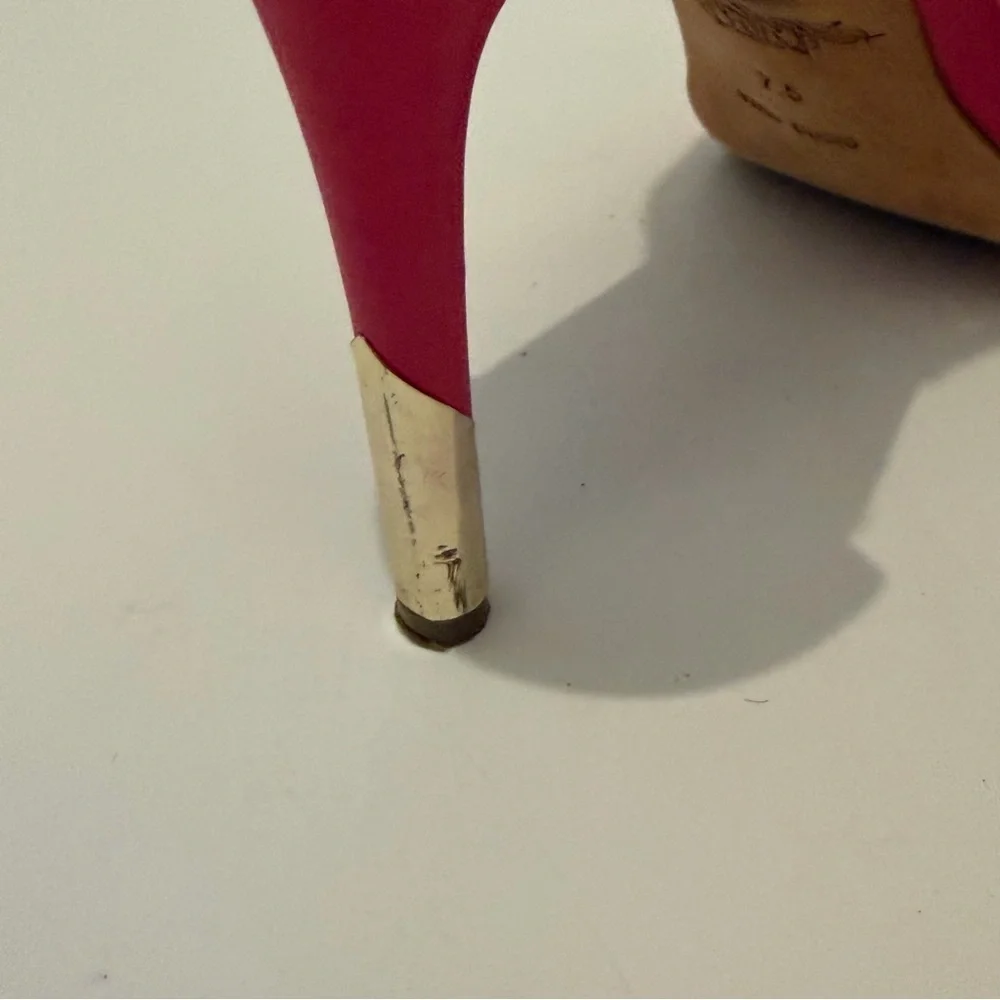 Rachel Roy Hot Pink Leather Heeled Sandals Ankle Strap Size 7.5